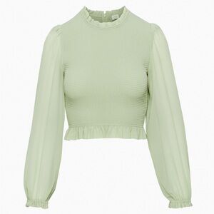 Aritzia Wilfred Tempest Blouse Smocked Long Sleeve in Light Green size medium